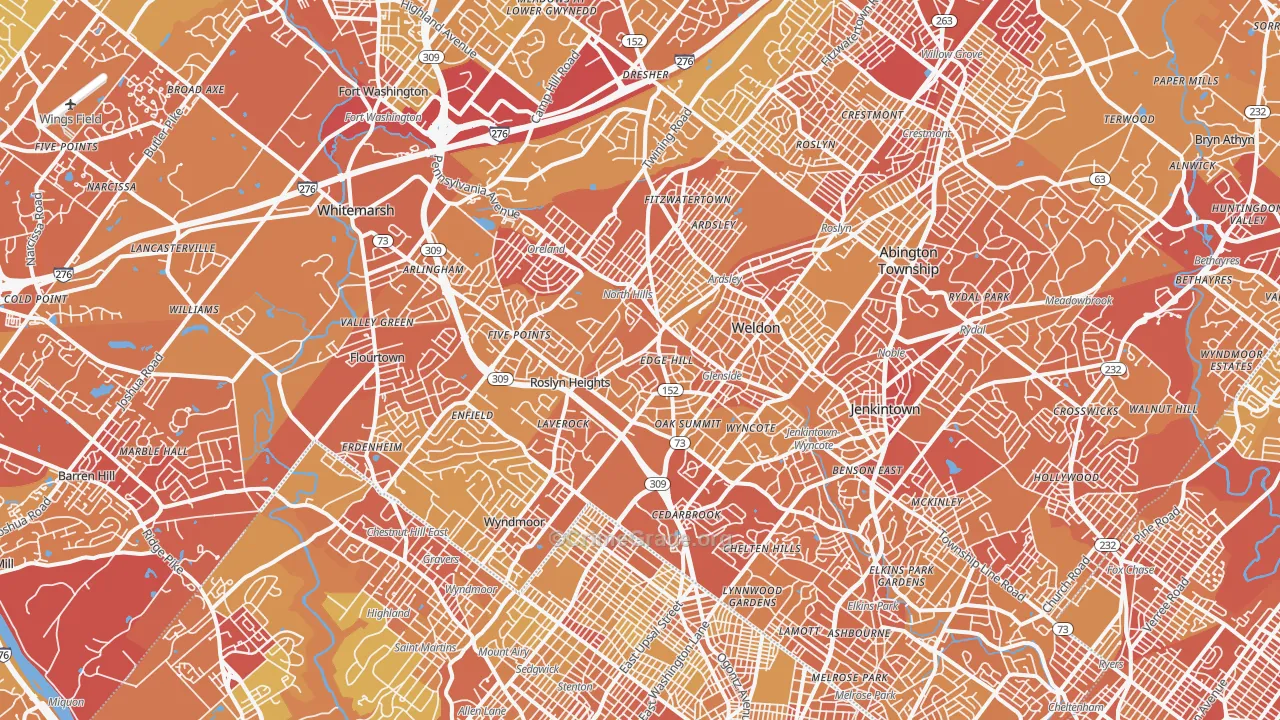 Glenside, PA Map of Vehicle Theft Rates