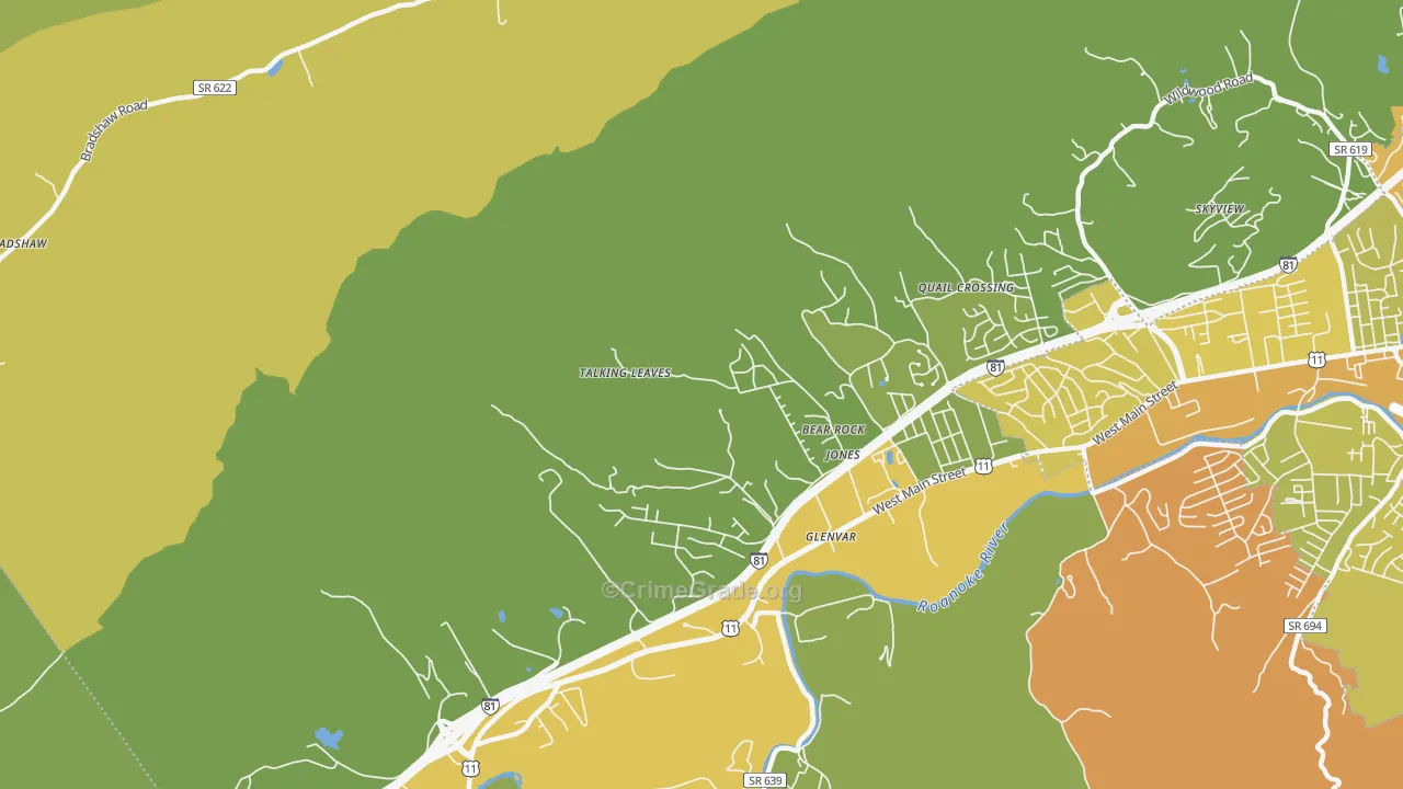 Glenvar, VA Map of Vehicle Theft Rates