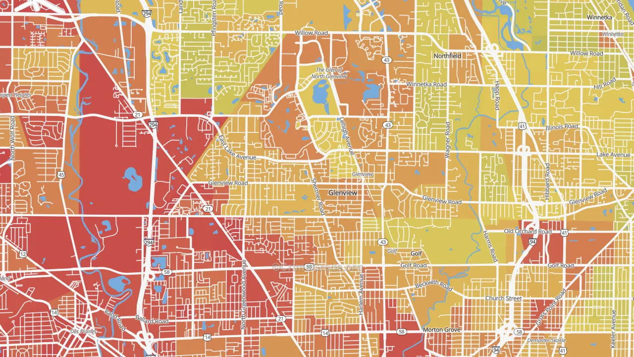 Glenview, IL Map of Vehicle Theft Rates