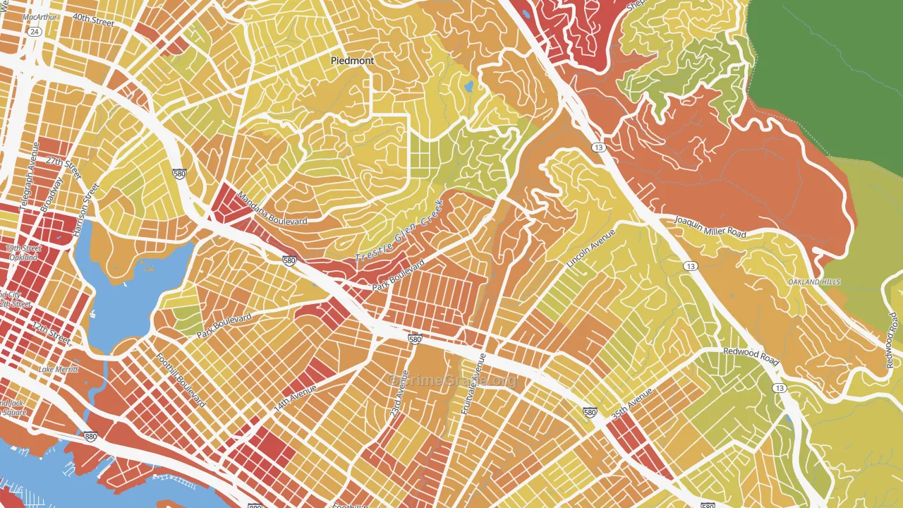 Glenview, Oakland, CA Map of Vehicle Theft Rates