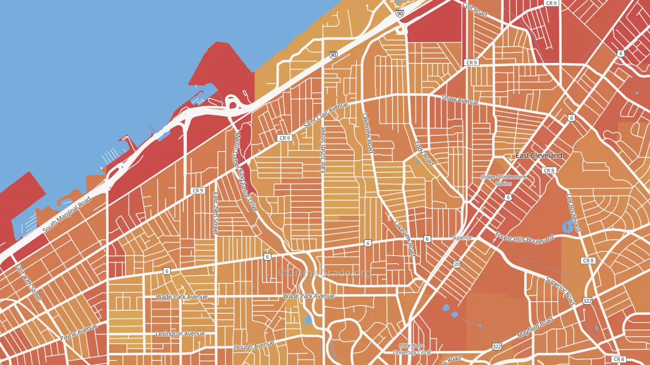 Glenville, Cleveland, OH Map of Vehicle Theft Rates