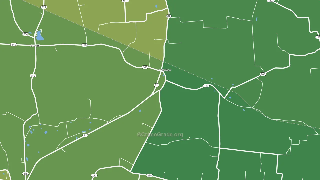 Glenville, KY Map of Vehicle Theft Rates
