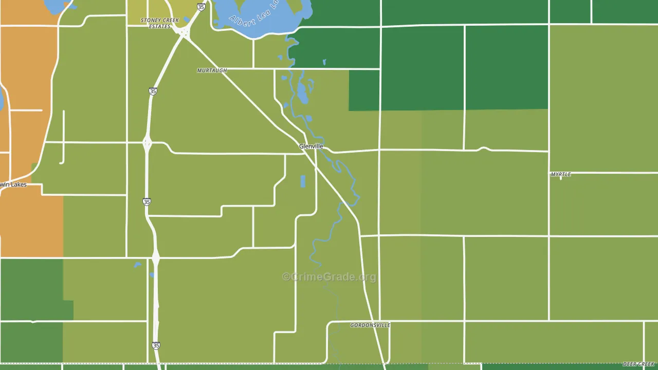 Glenville, MN Map of Vehicle Theft Rates