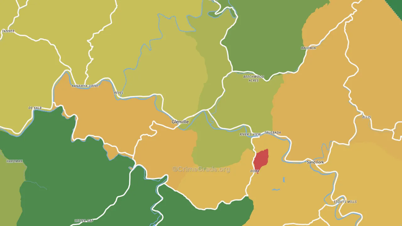 Glenville, WV Map of Vehicle Theft Rates
