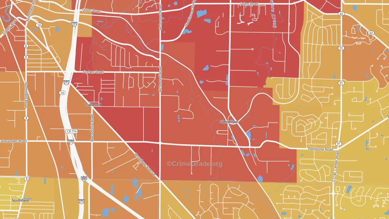 Glenwillow, OH Map of Vehicle Theft Rates