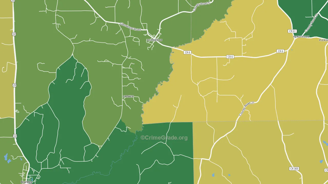 Glenwood, AL Map of Vehicle Theft Rates