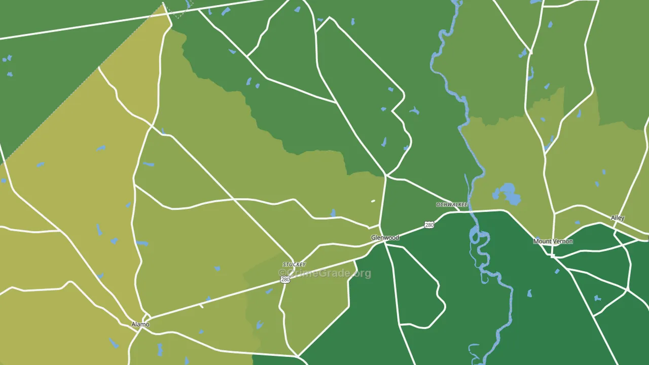 Glenwood, GA Map of Vehicle Theft Rates