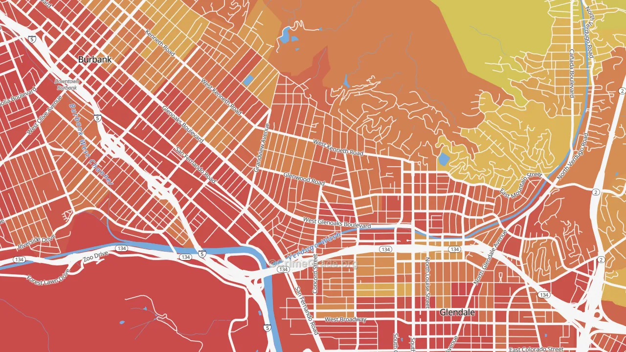 Glenwood, Glendale, CA Map of Vehicle Theft Rates