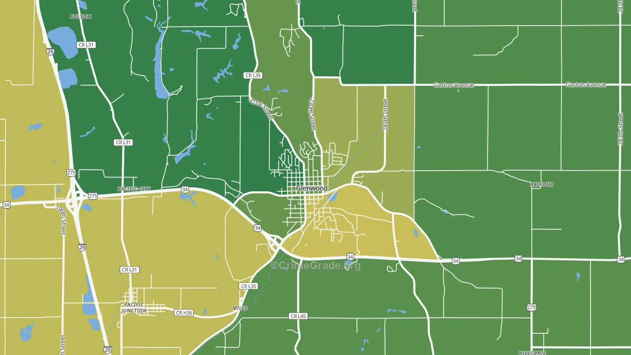 Glenwood, IA Map of Vehicle Theft Rates
