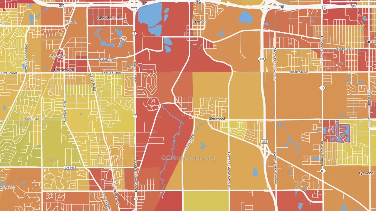 Glenwood, IL Map of Vehicle Theft Rates