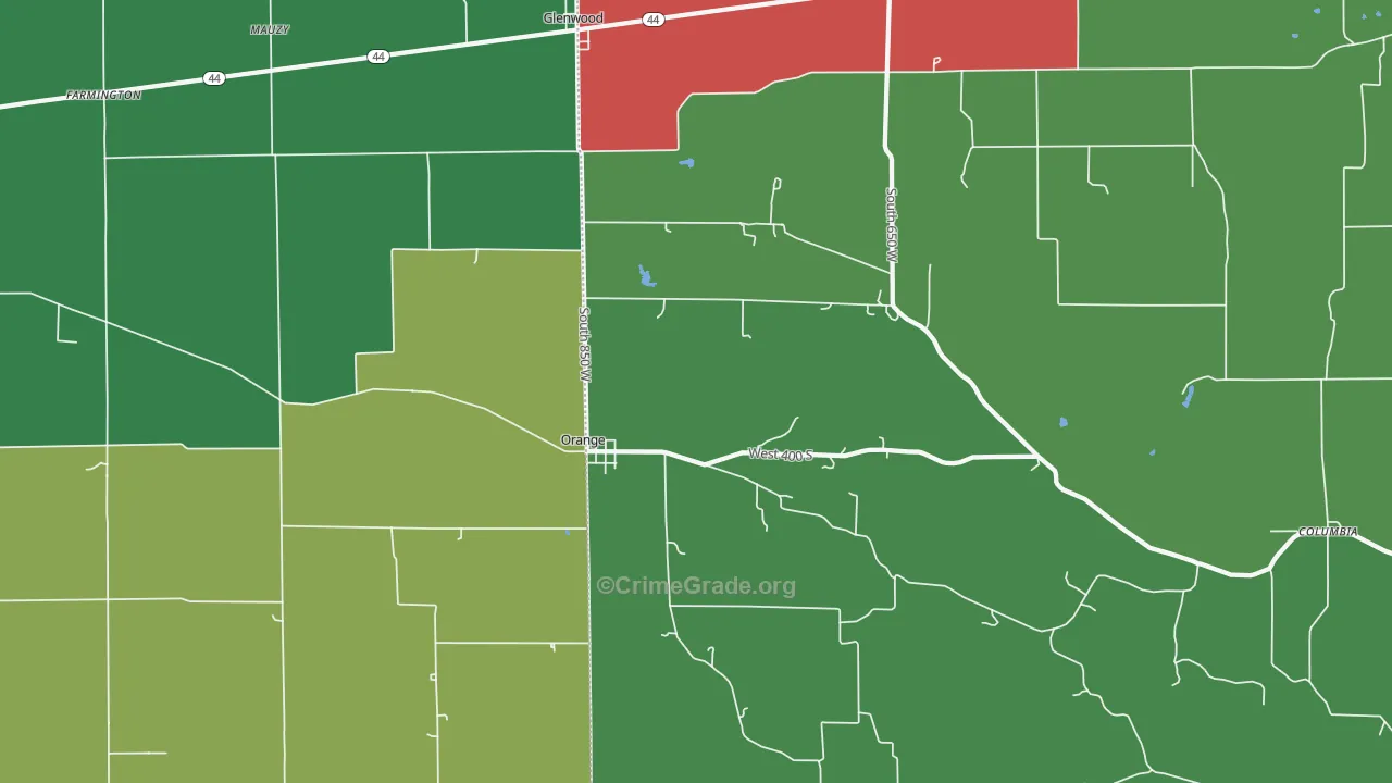 Glenwood, IN Map of Vehicle Theft Rates