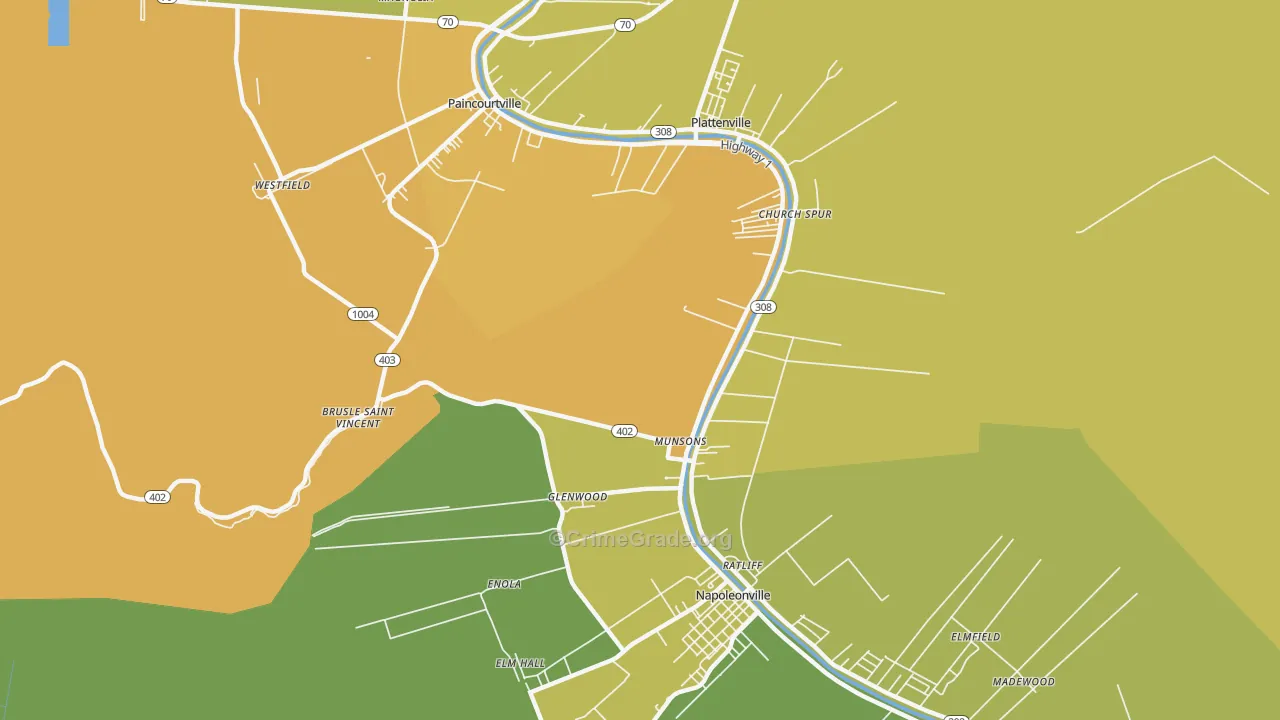 Glenwood, LA Map of Vehicle Theft Rates