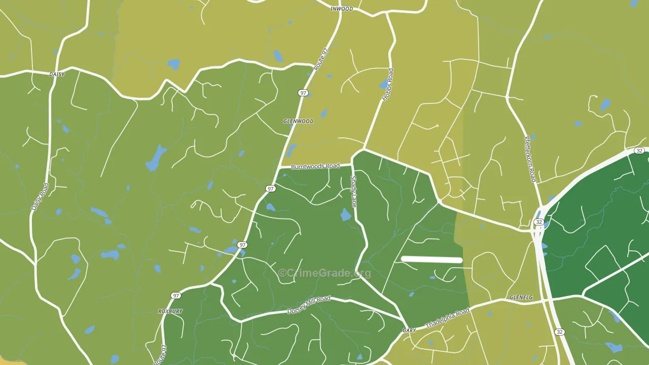 Glenwood, MD Map of Vehicle Theft Rates