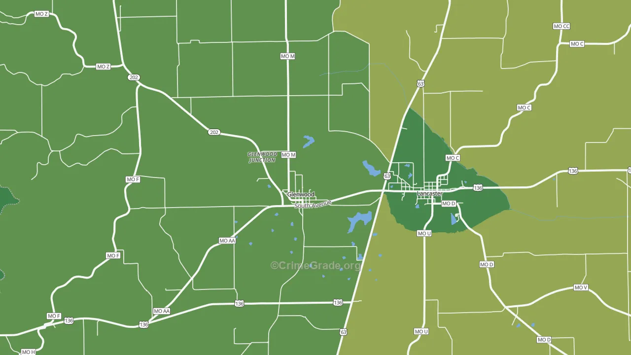 Glenwood, MO Map of Vehicle Theft Rates