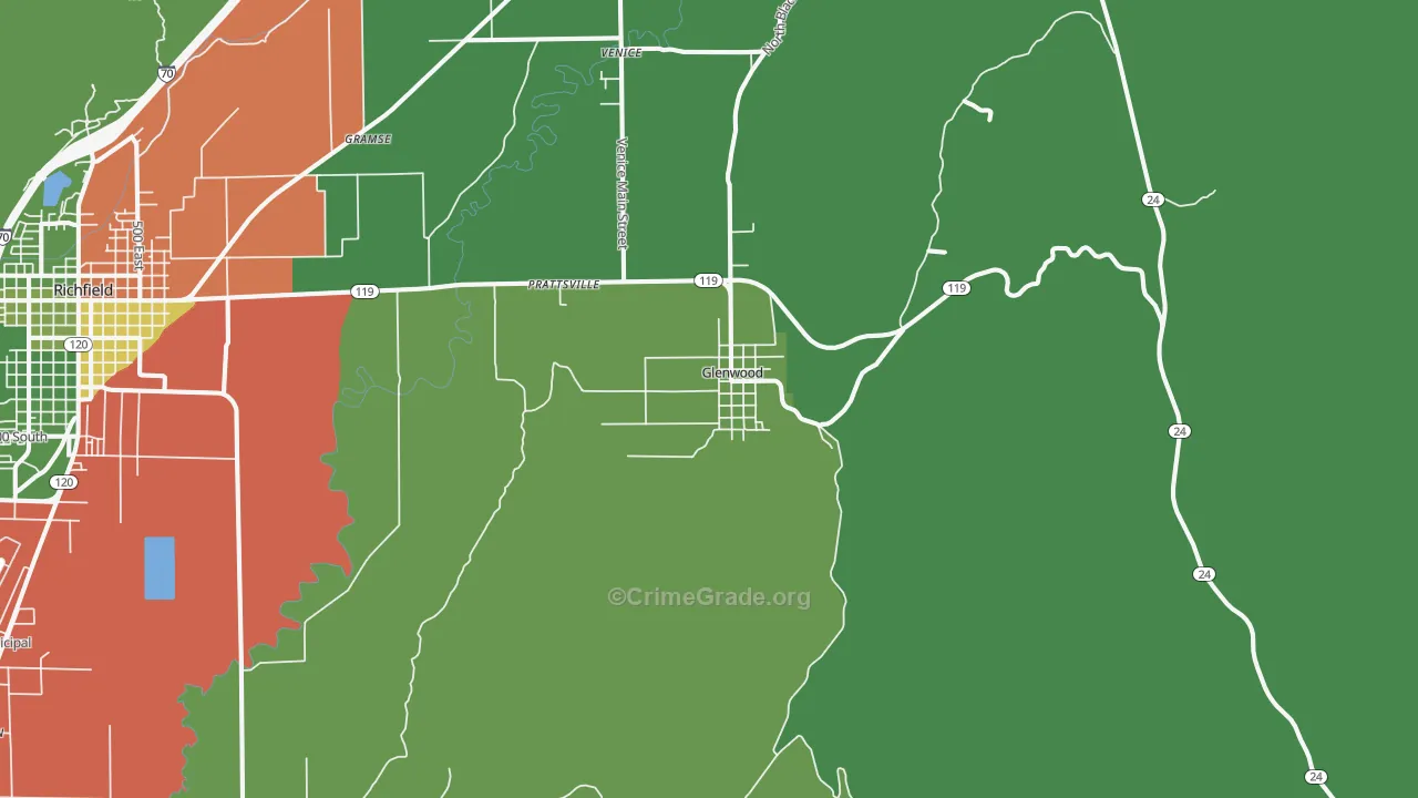 Glenwood, UT Map of Vehicle Theft Rates