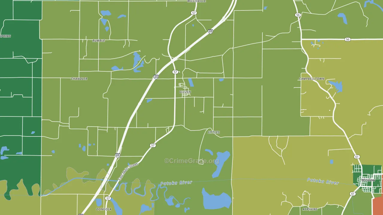 Glezen, IN Map of Vehicle Theft Rates