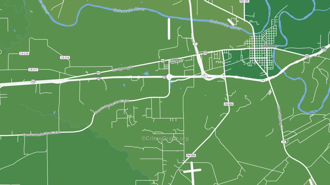 Glidden, TX Map of Vehicle Theft Rates