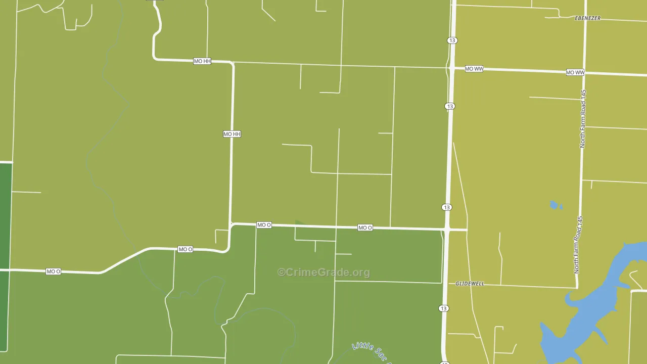 Glidewell, MO Map of Vehicle Theft Rates