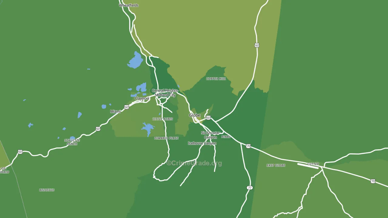 Globe, AZ Map of Vehicle Theft Rates