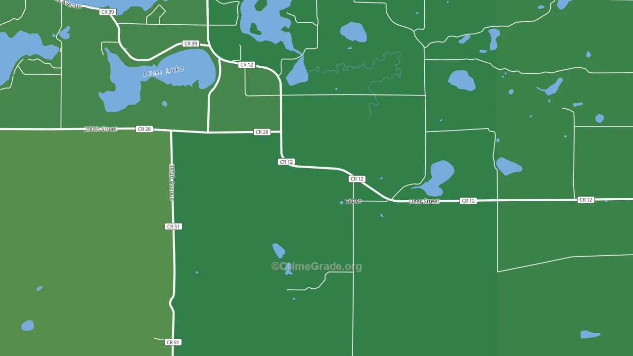 Glory, MN Map of Vehicle Theft Rates