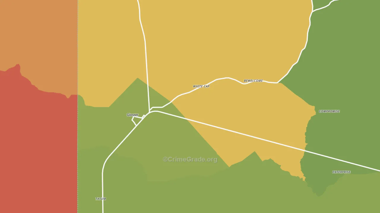 Gloster, MS Map of Vehicle Theft Rates
