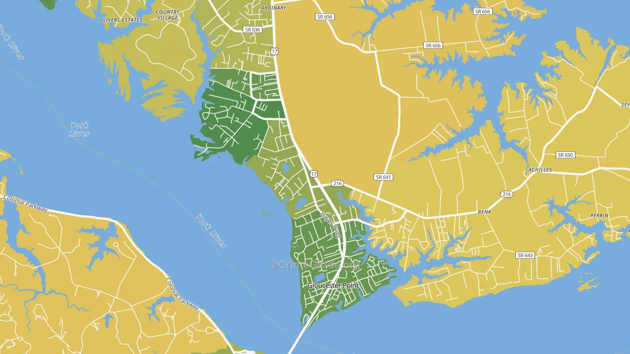 Gloucester Point, VA Map of Vehicle Theft Rates