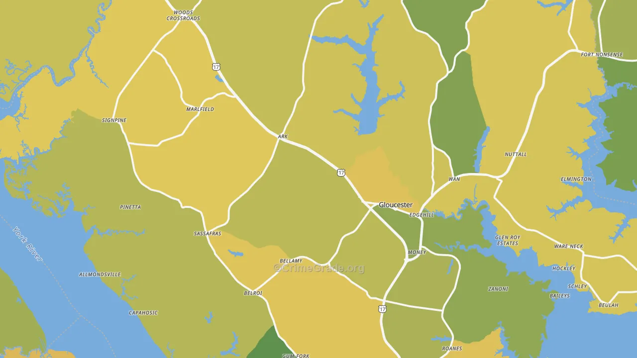 Gloucester, VA Map of Vehicle Theft Rates