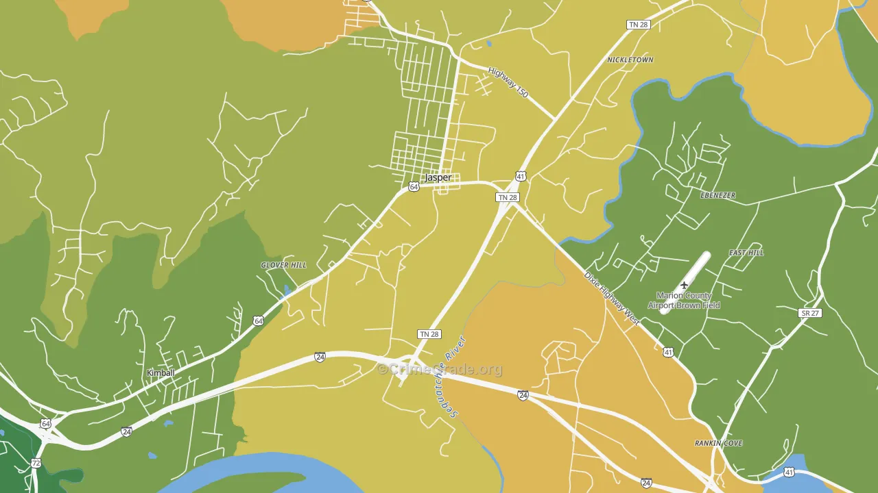 Glover Hill, TN Map of Vehicle Theft Rates