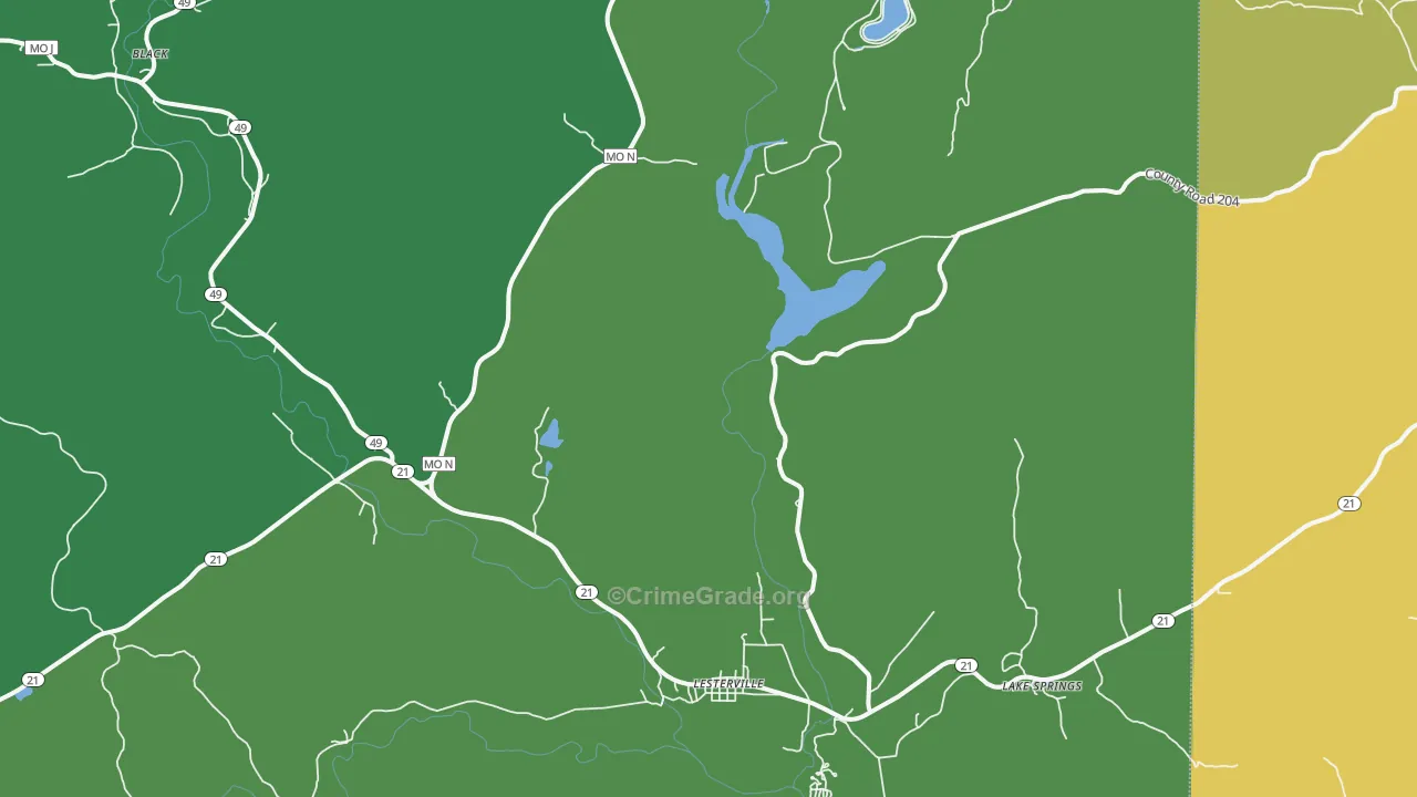 Glover, MO Map of Vehicle Theft Rates