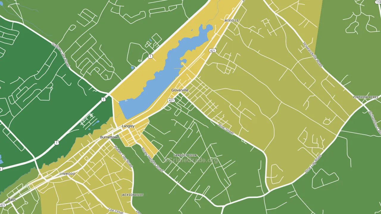 Gloverville, SC Map of Vehicle Theft Rates