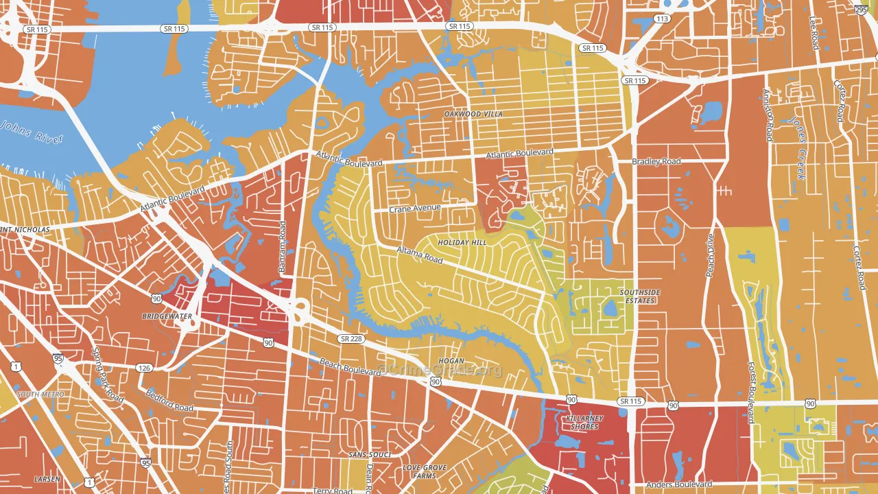 Glynlea-Grove Park, Jacksonville, FL Map of Vehicle Theft Rates