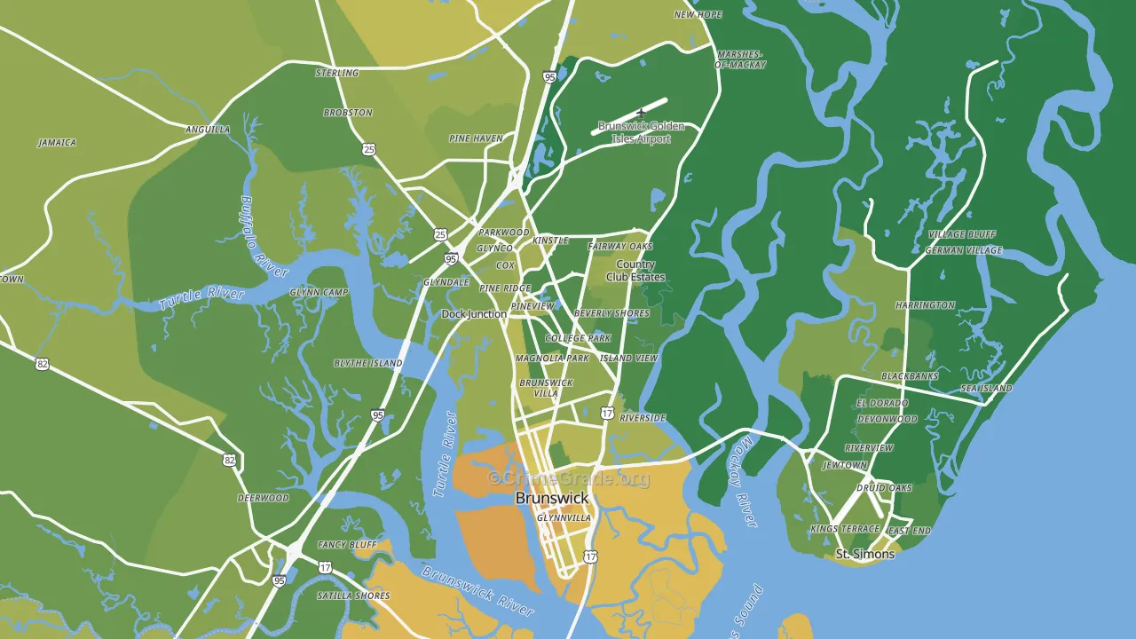 Glynn County, GA Map of Vehicle Theft Rates