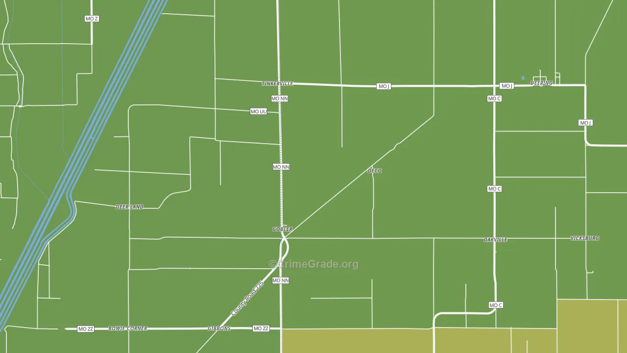 Gobler, MO Map of Vehicle Theft Rates