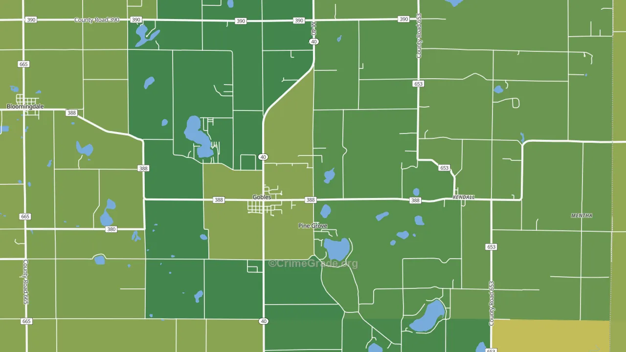 Gobles, MI Map of Vehicle Theft Rates