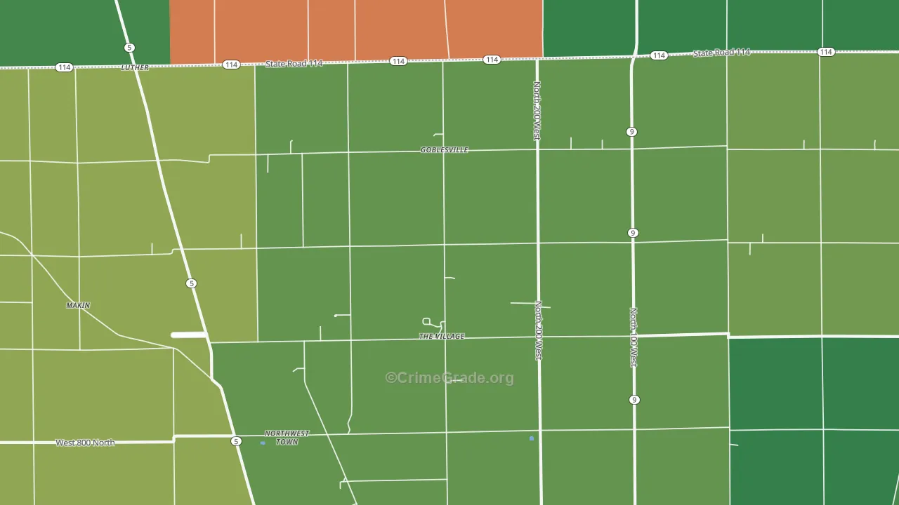 Goblesville, IN Map of Vehicle Theft Rates