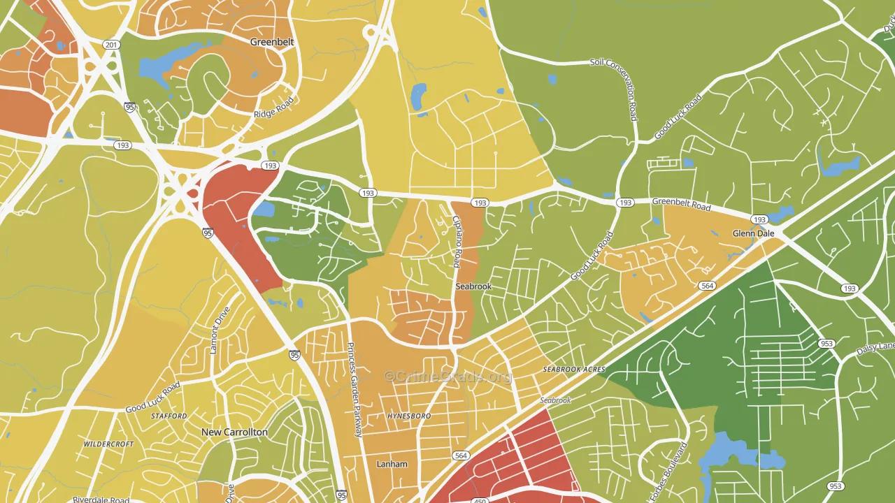 Goddard, Seabrook, MD Map of Vehicle Theft Rates