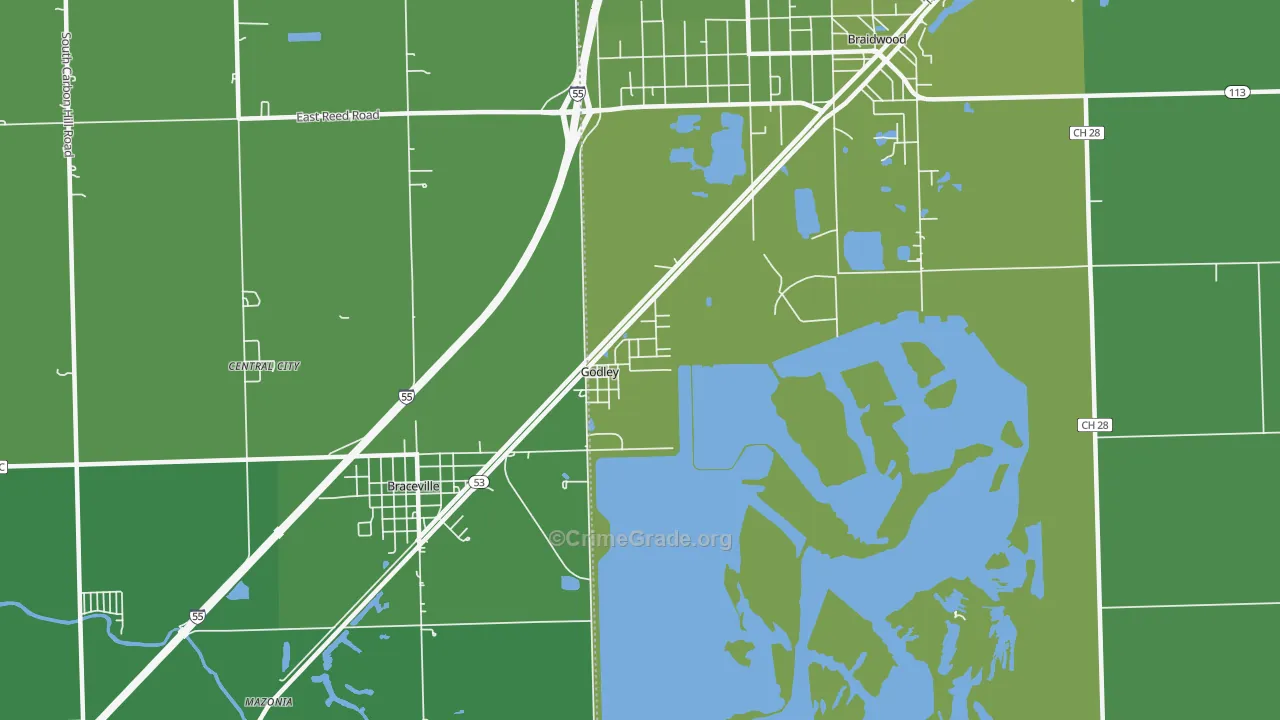 Godley, IL Map of Vehicle Theft Rates