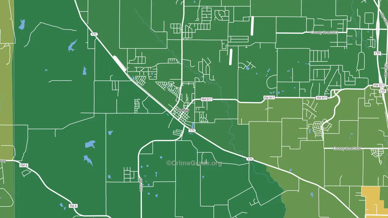 Godley, TX Map of Vehicle Theft Rates