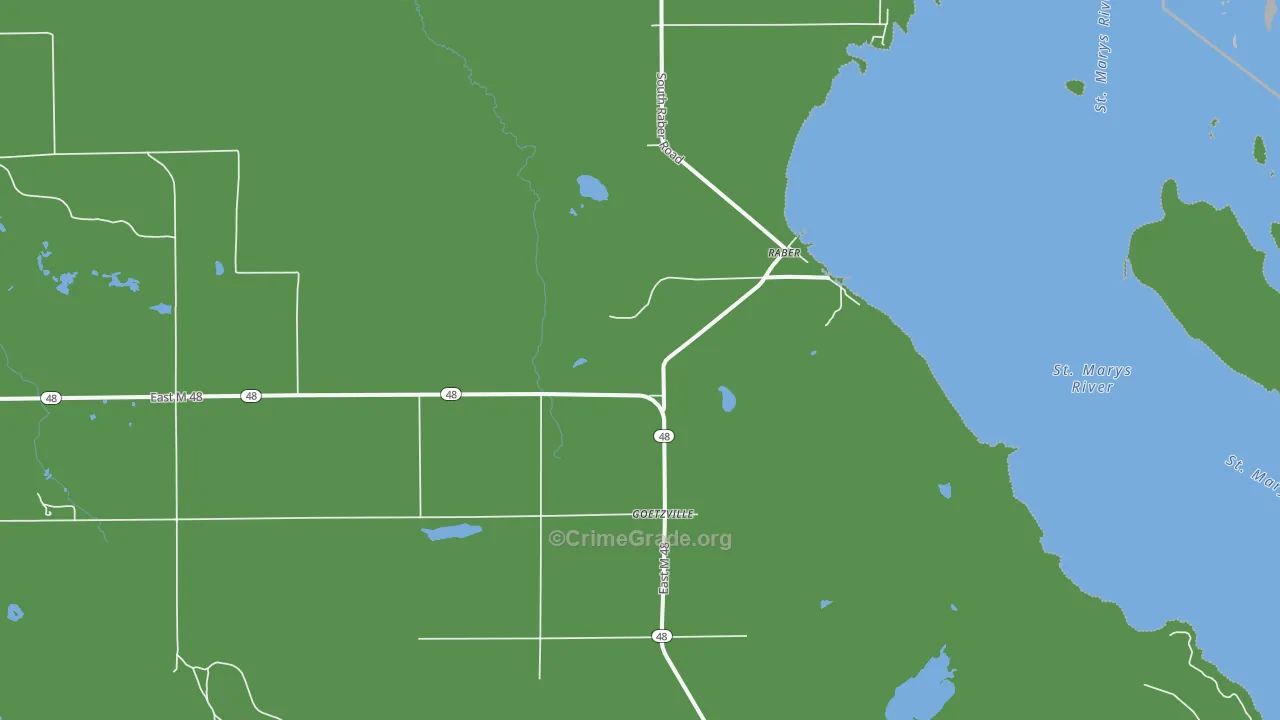 Goetzville, MI Map of Vehicle Theft Rates