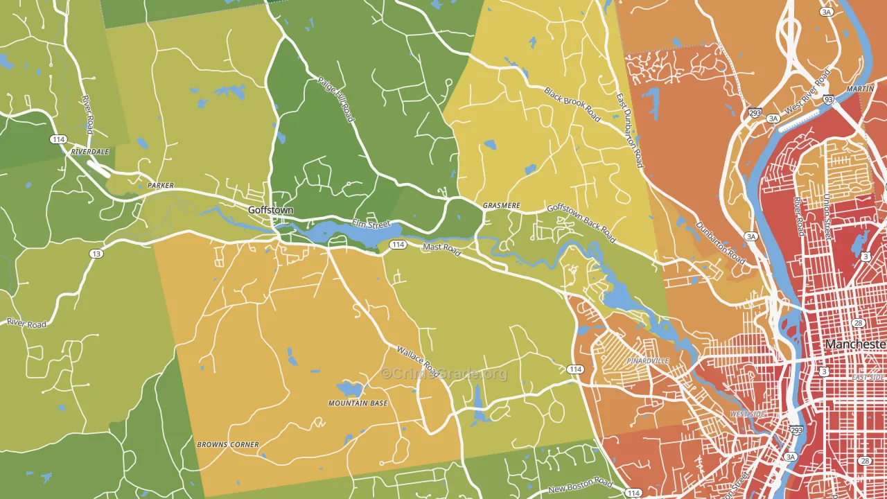 Goffstown, NH Map of Vehicle Theft Rates