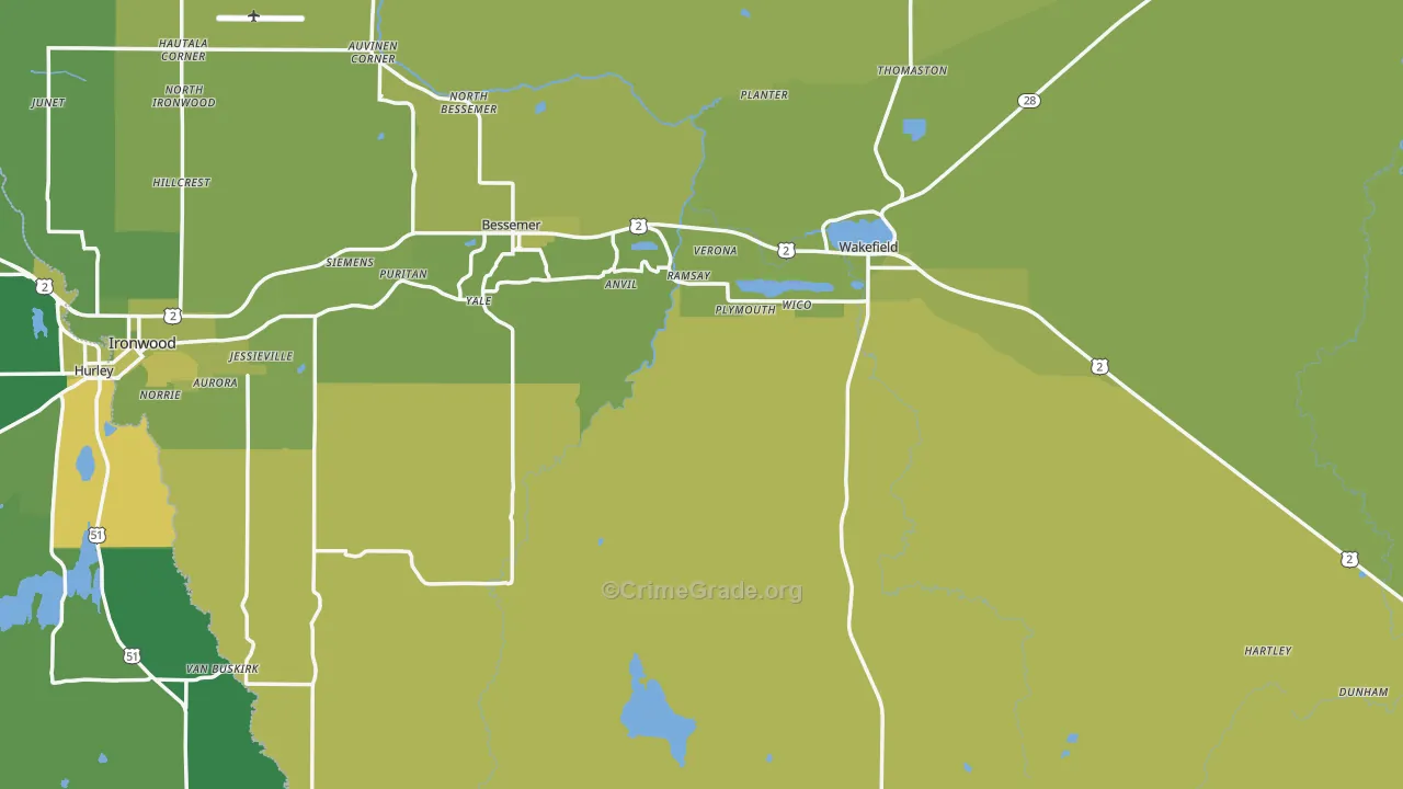 Gogebic County, MI Map of Vehicle Theft Rates