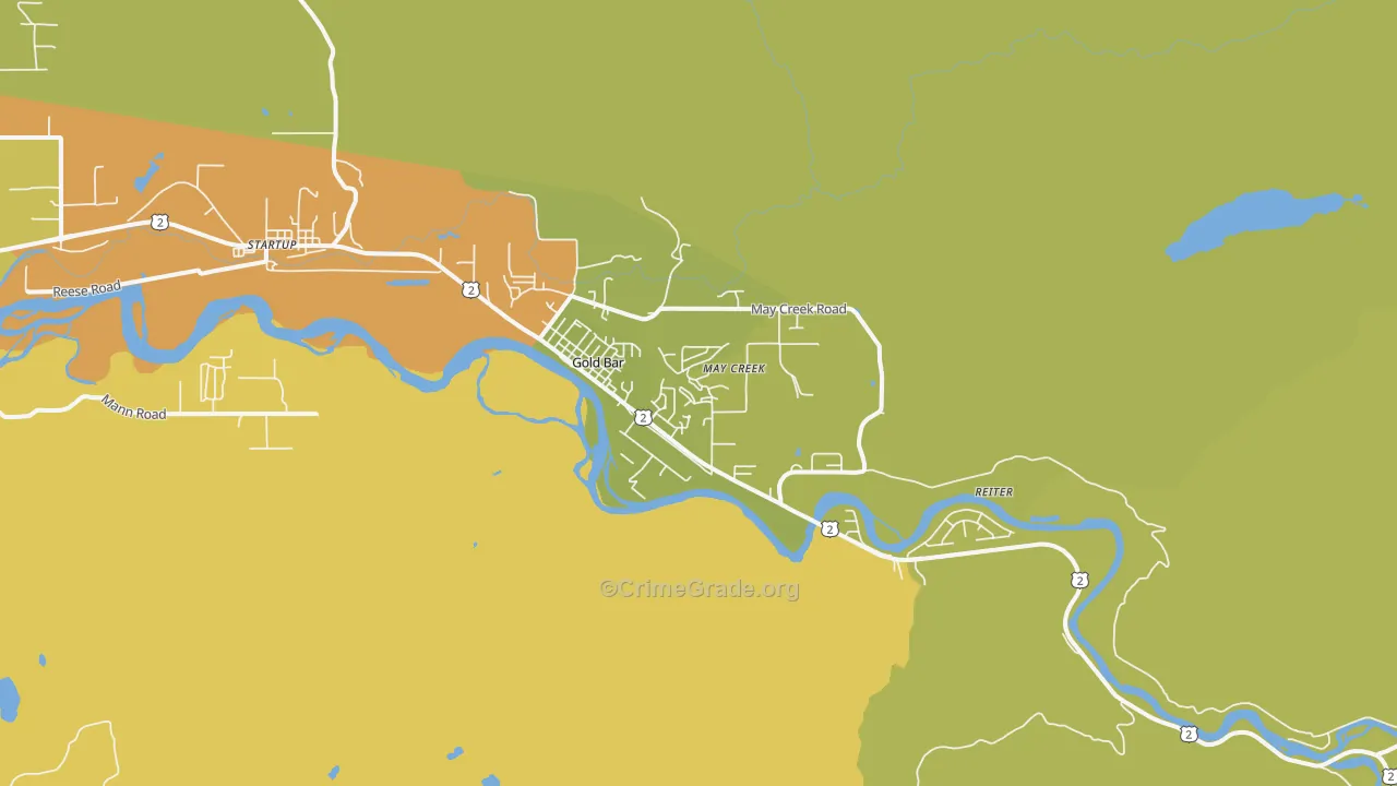 Gold Bar, WA Map of Vehicle Theft Rates
