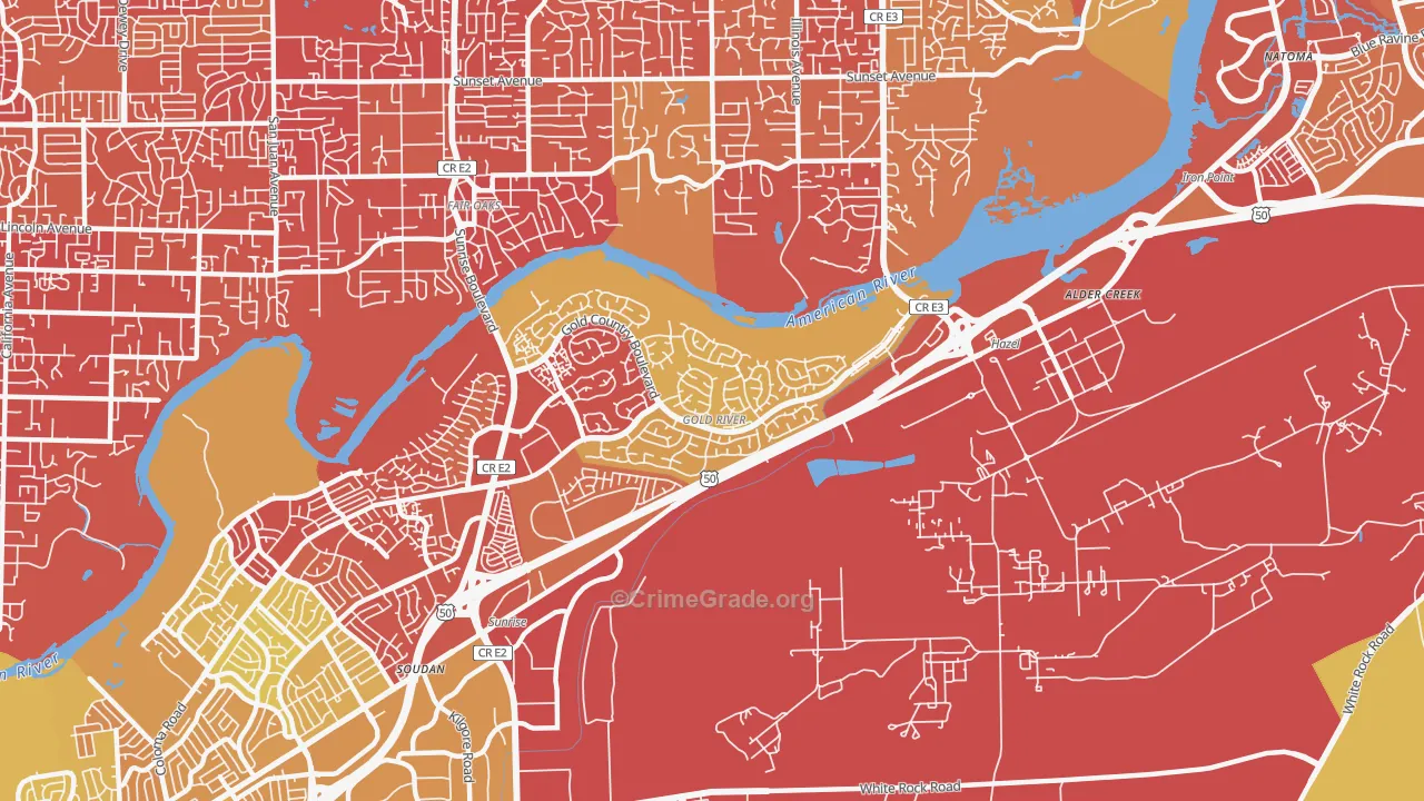 Gold River, CA Map of Vehicle Theft Rates