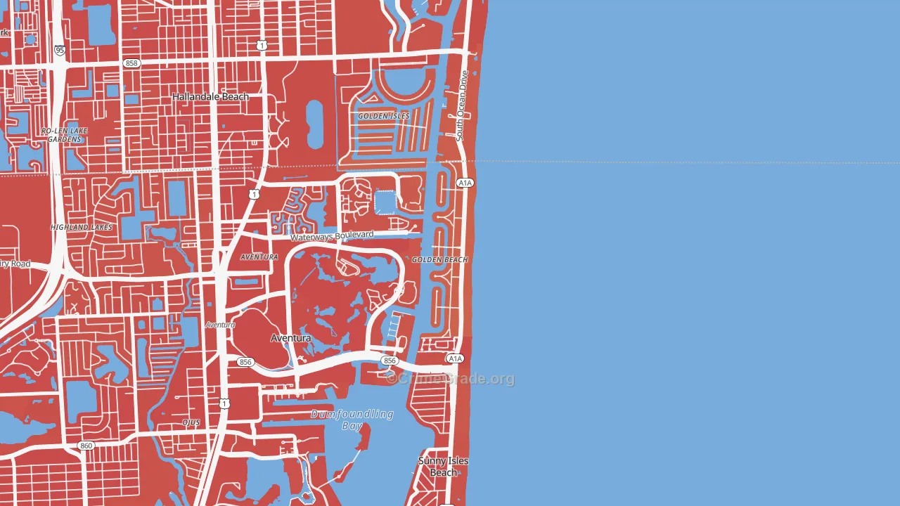 Golden Beach, FL Map of Vehicle Theft Rates