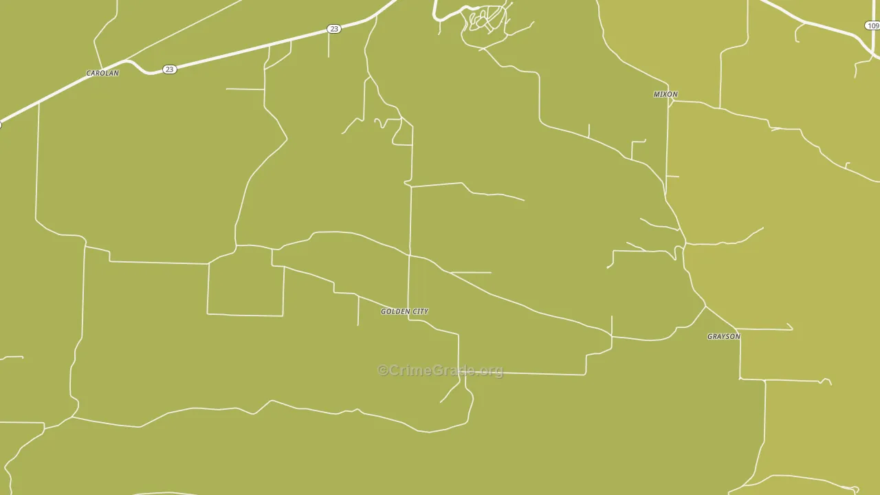 Golden City, AR Map of Vehicle Theft Rates