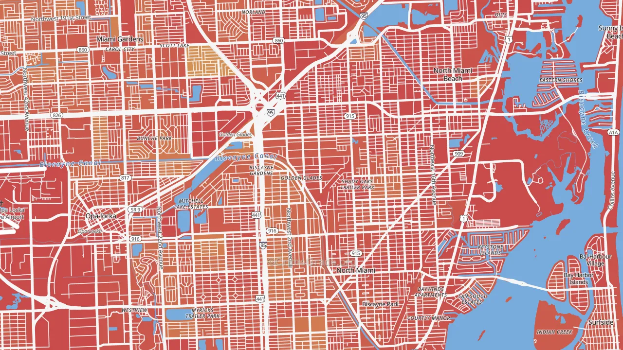 Golden Glades, FL Map of Vehicle Theft Rates