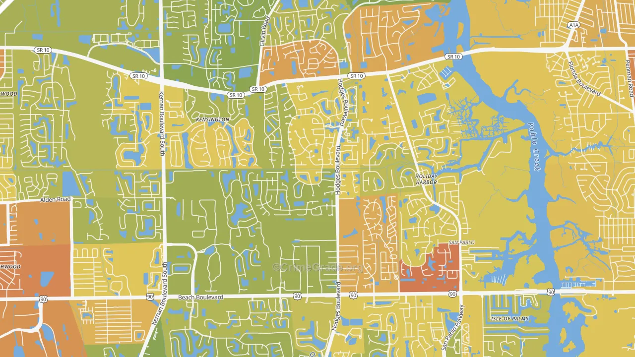 Golden Glades-The Woods, Jacksonville, FL Map of Vehicle Theft Rates