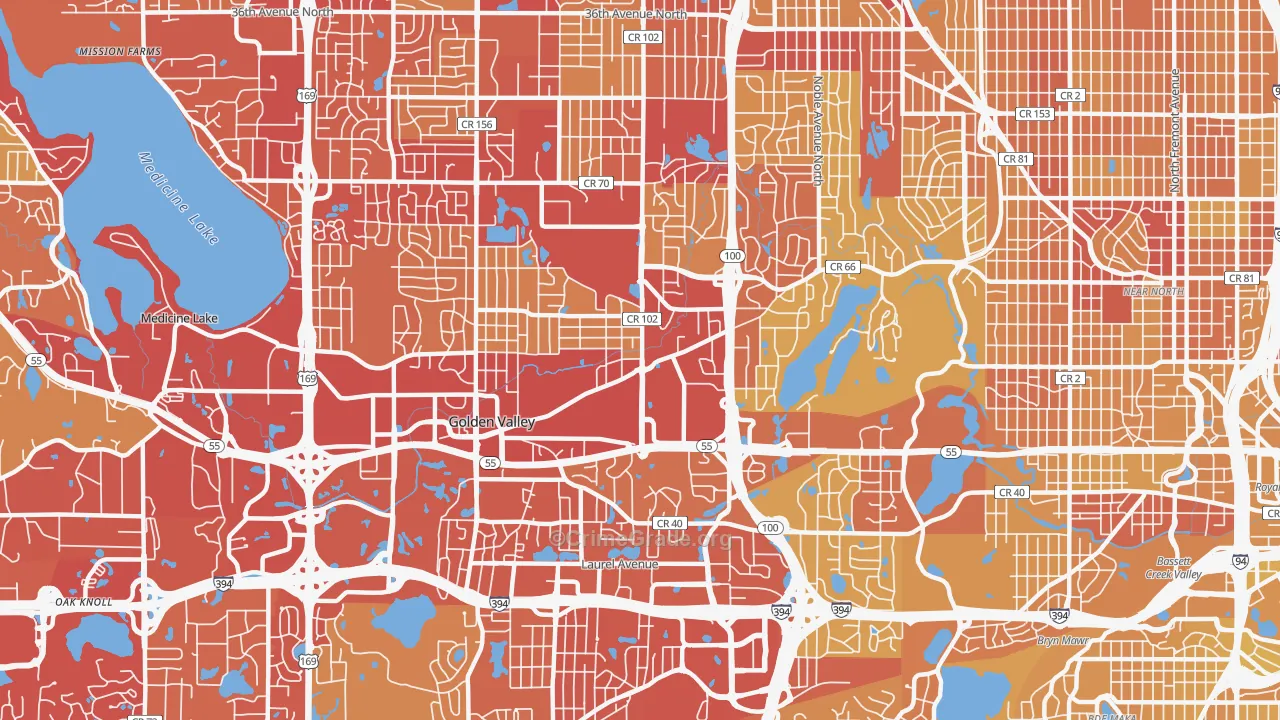 Golden Valley, MN Map of Vehicle Theft Rates