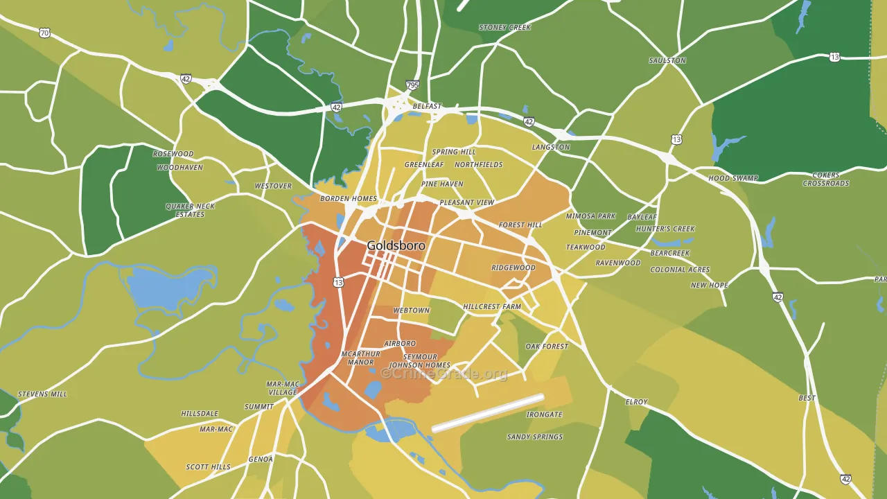 Goldsboro, NC Map of Vehicle Theft Rates