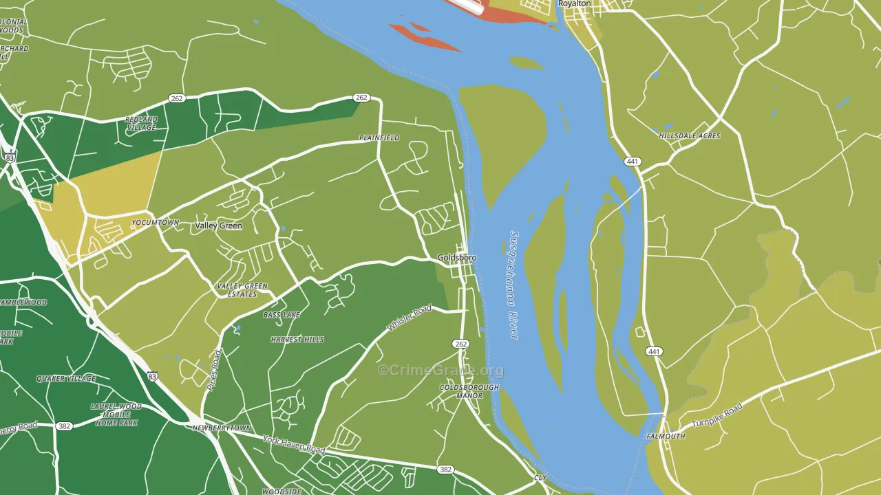 Goldsboro, PA Map of Vehicle Theft Rates